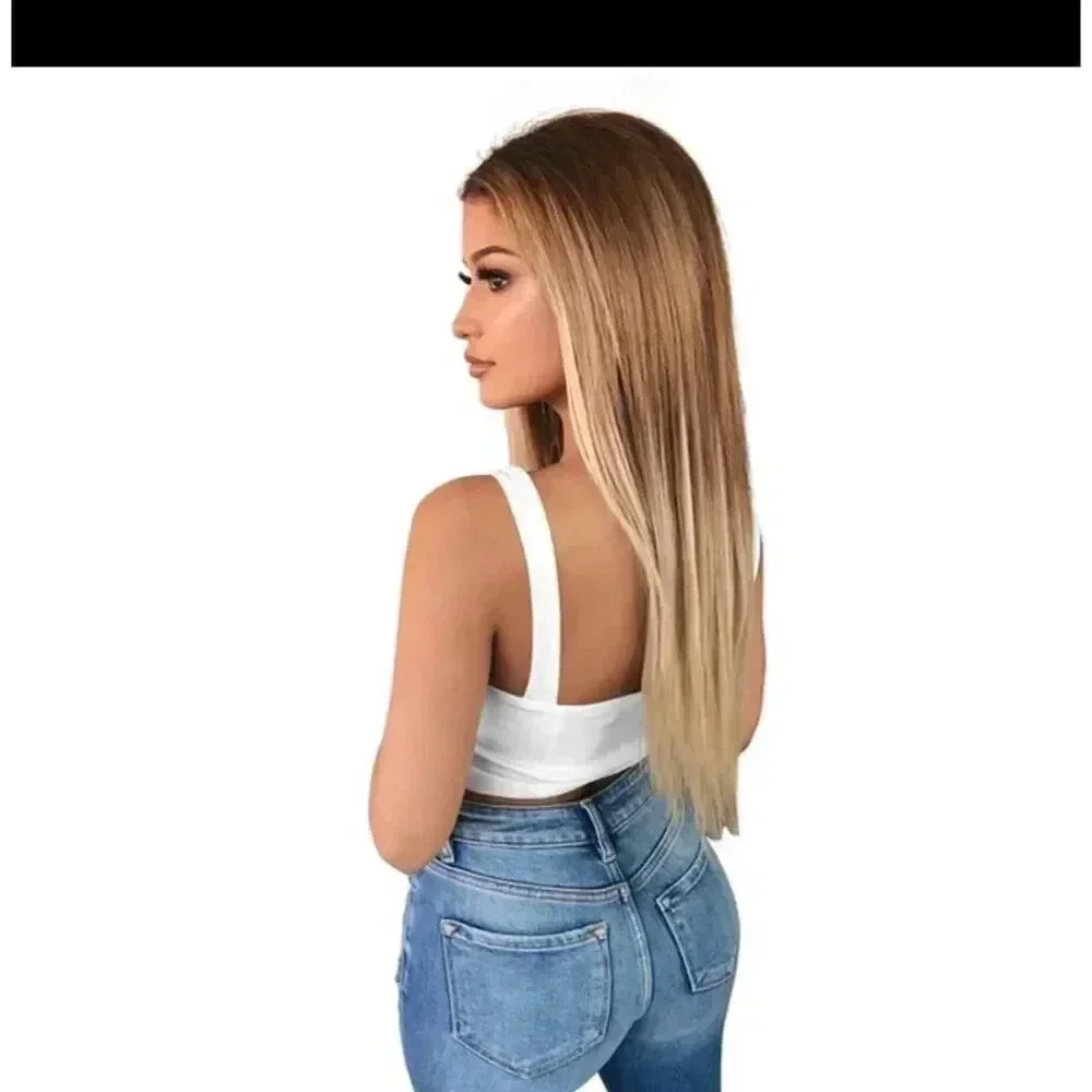 Women's Sexy White Corset Crop Top Square Neck Sleeveless Clubwear S​